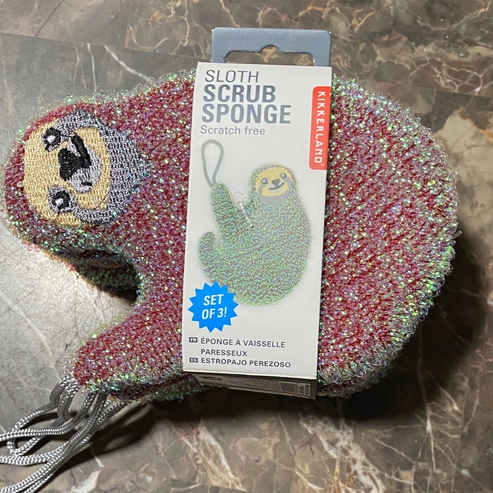 Kikkerland Pink & Green Sloth Scrub Sponge Set